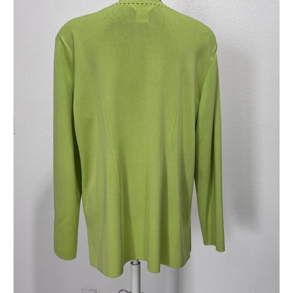 Exclusively Misook Cardigan Sz XL Lime Green Black Knit Hook Closure Long Sleeve - Picture 6 of 16